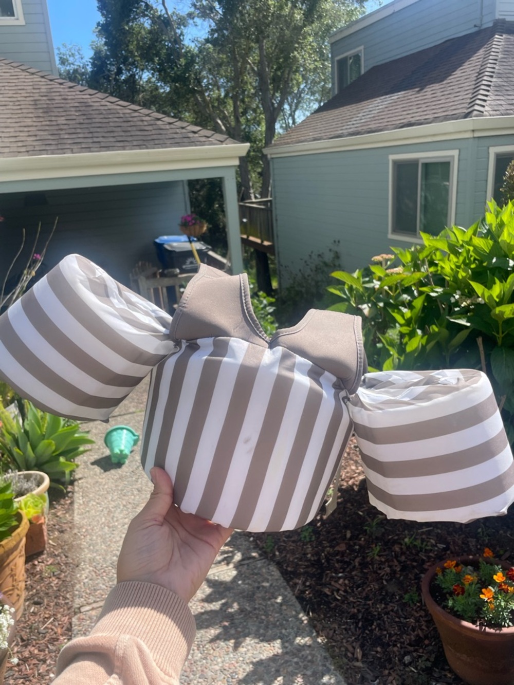 Striped Floatie for chest and arms - Taupe & White